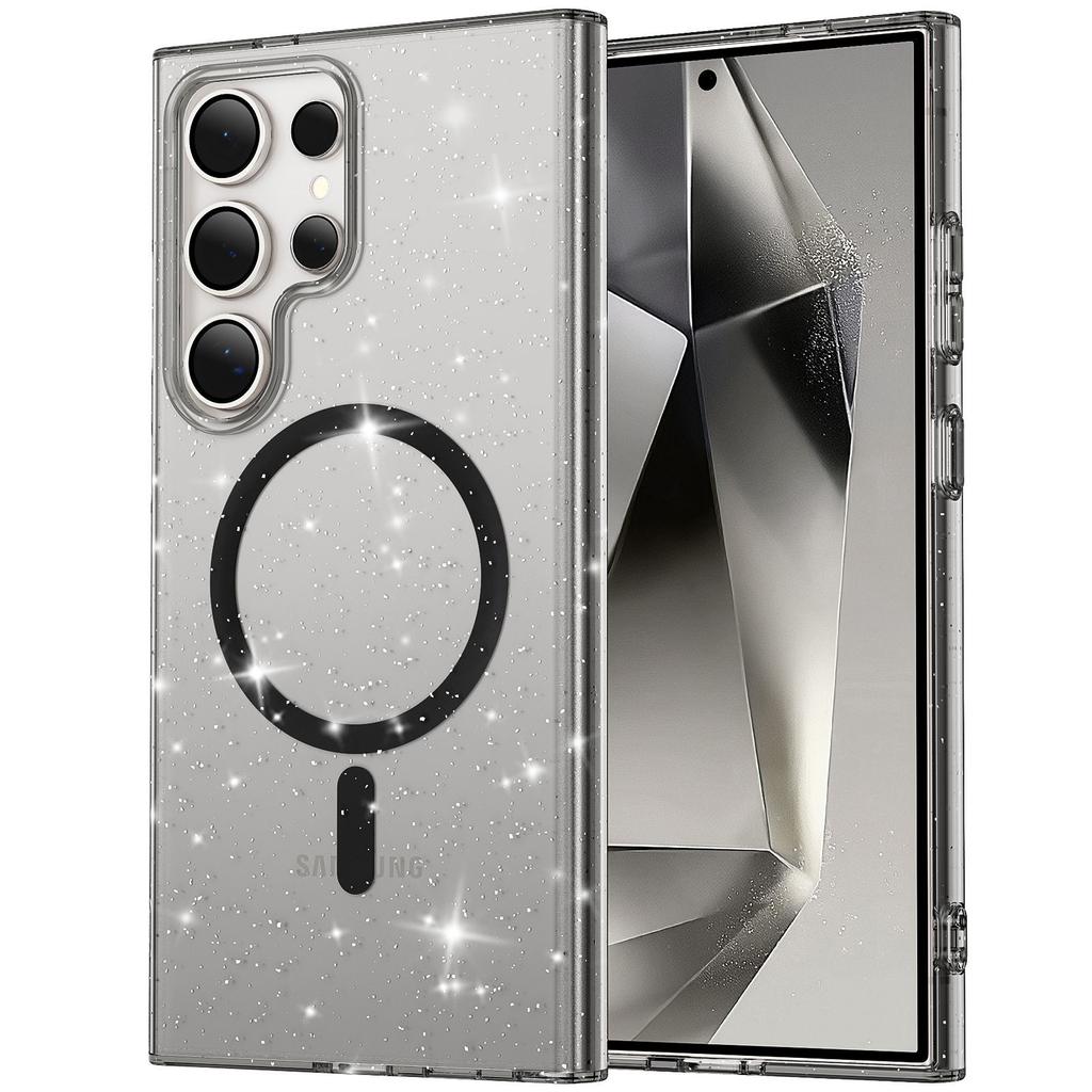 Suitable for Samsung S25ultra Antibacterial Mobile Phone Case S24uN52 Magnetic S23FE Starry Sky Flash Powder Transparent Protective Case
