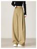 Women's High-Waisted Khaki Wide-Leg Pants with Side Pleats - Slimming, Trendy Fashion for Spring & Autumn 2025