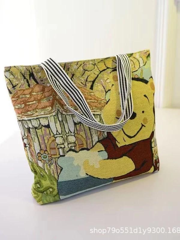 

2025 Women s Large Capacity Cartoon Woven Burlap Shoulder Tote & Mummy Bag - Trendy Bucket Design Cute Bear