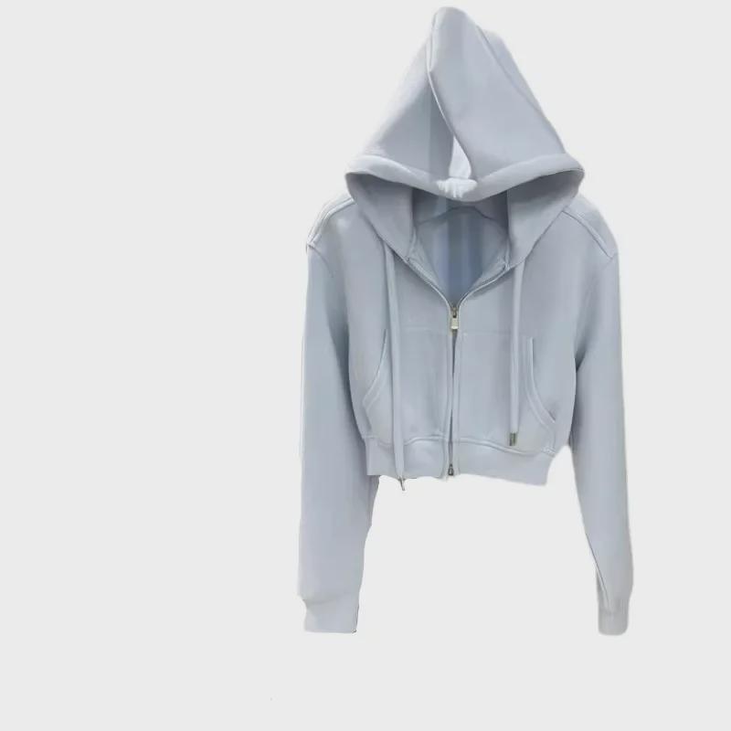 Cardigan cu glugă și fermoar dublu pentru femei Shisanhang, stil coreean, toamnă