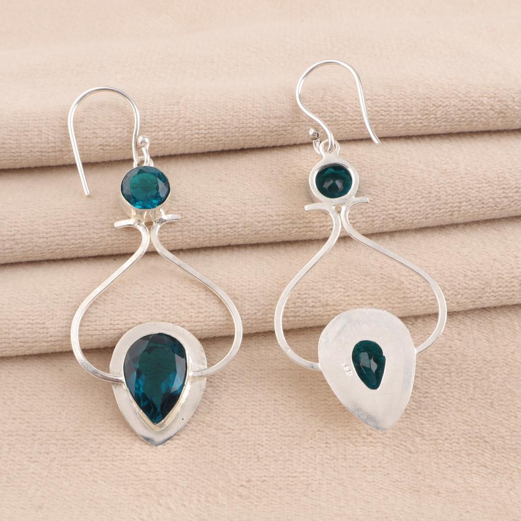 Natural Apatite Gemstone 925 Stamped Silver Handmade Earrings 2.07" Gift For Her EE-170-5