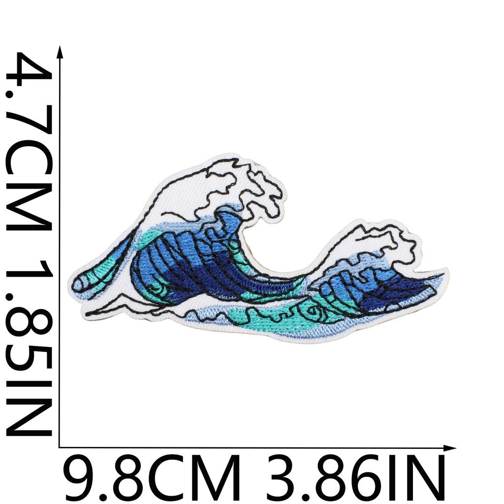 Wave Embroidery Cloth Sticker, Clothes Decoration Patch Sticker, Computer Embroidery Chapter Boy, Summer Surfing Sea Wave Embroidery Label