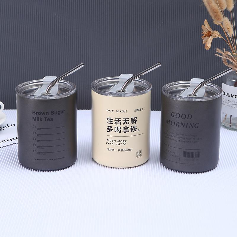 A 304 Stainless Steel Iced Americano Coffee Cup Vacuum Insulated Straight Straw Tumbler for Home Office Portable Use