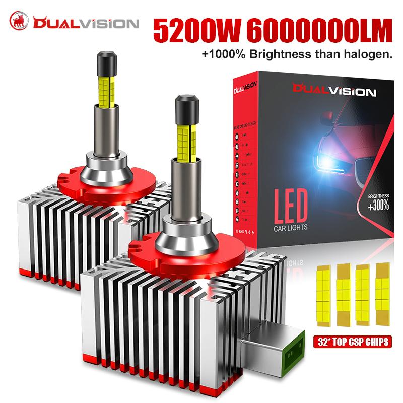 

5200W D3S D1S LED Headlight D2S D4S White 6000K Canbus No Error 9488 Csp Chip 500000LM Turbo Fan Car Bulbs D1R D3R D4R LED Light 2PC