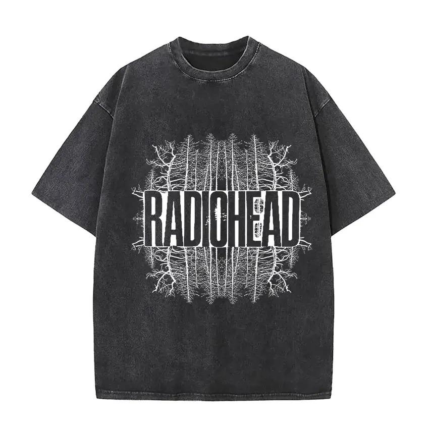 Vintage Washed Round Neck Yk Tshirt Unisex Clothing New in Top Tees Camisetas Rock Band Radiohead Tour Album YK S