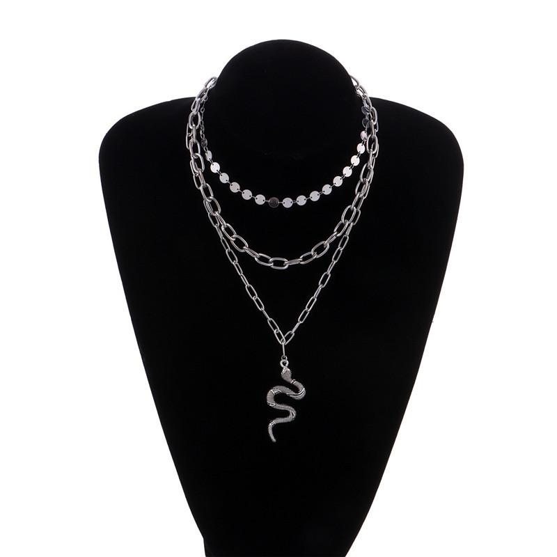 Europe, America, Hip Hop Trend Cross Chain Sequined Accessories Women, Personalized Multi-layer Golden Snake Pendant Necklace