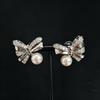 French Elegant Bow Diamond & Pearl Necklace Earring Set