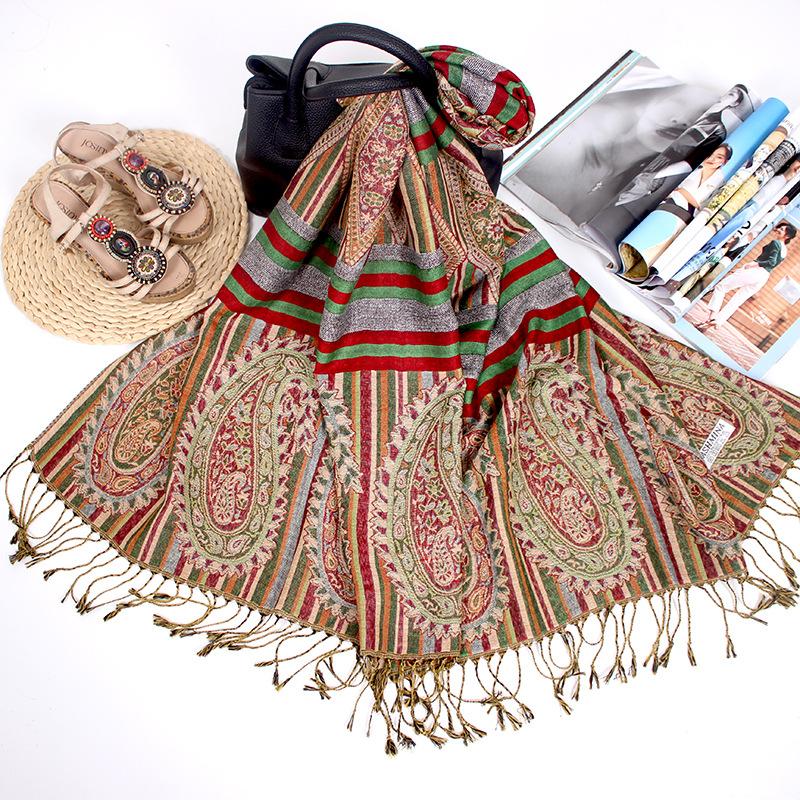 Long scarf Nepalese jacquard fringed cashew women's shawl scarf dual-purpose