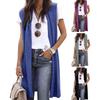 Vestă lungă pentru femei Cardigan cu cusătură deschisă, fără mâneci, de culoare solidă, elastică, moale, respirabilă, ocazională, de lungime medie