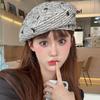 Hat Women's Korean Style Fashion Striped Beret Bow Embroidered Face Little Painter Hat Simple Casual Octagonal Hat