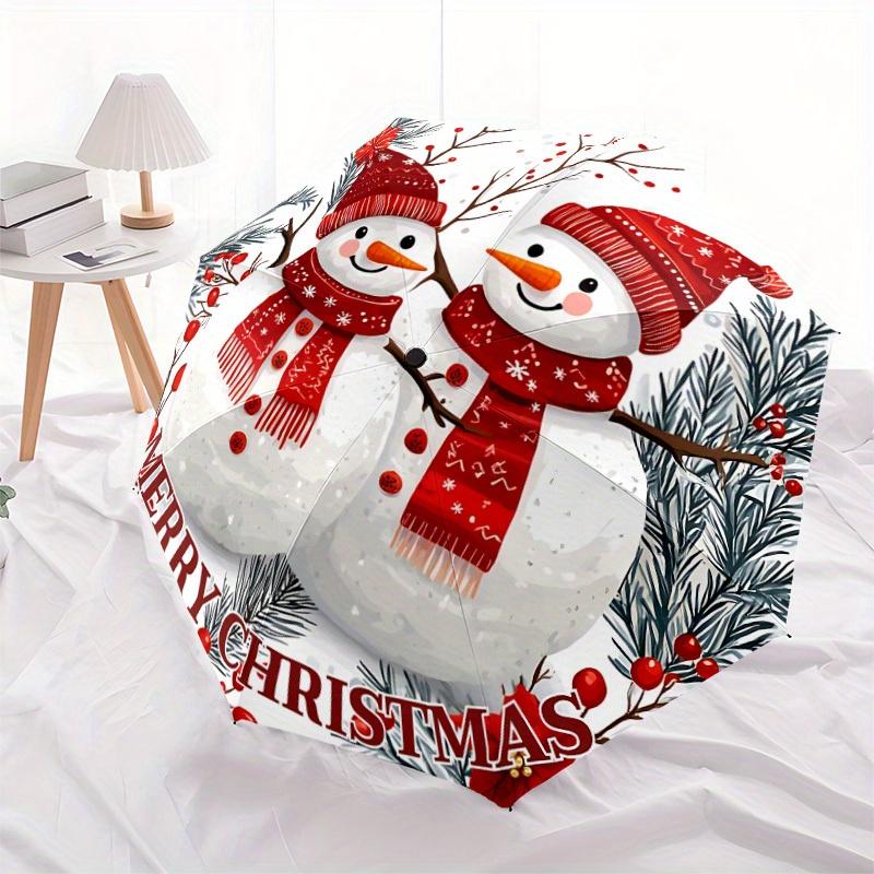 1pc Snowman Automatic Folding Umbrella - 8-Rib Iron Frame, Windproof, Portable Sunshade with Plastic Handle for Travel & Outdoor Activities,