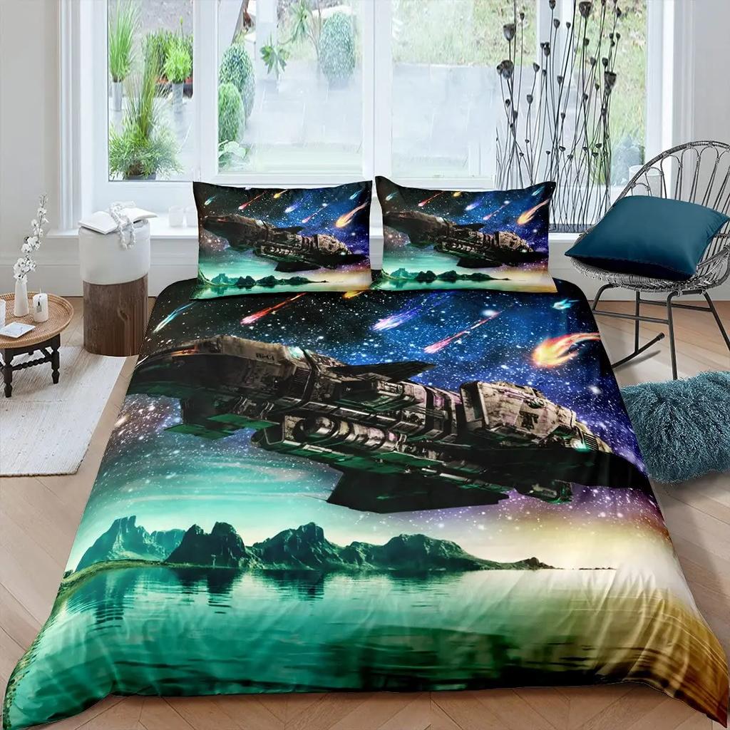 Aviation Duvet Cover SetAir Balloon Bedding Set Space Ship Comforter Cover Space Exploration Bedding Set Luxury Quilt Cover