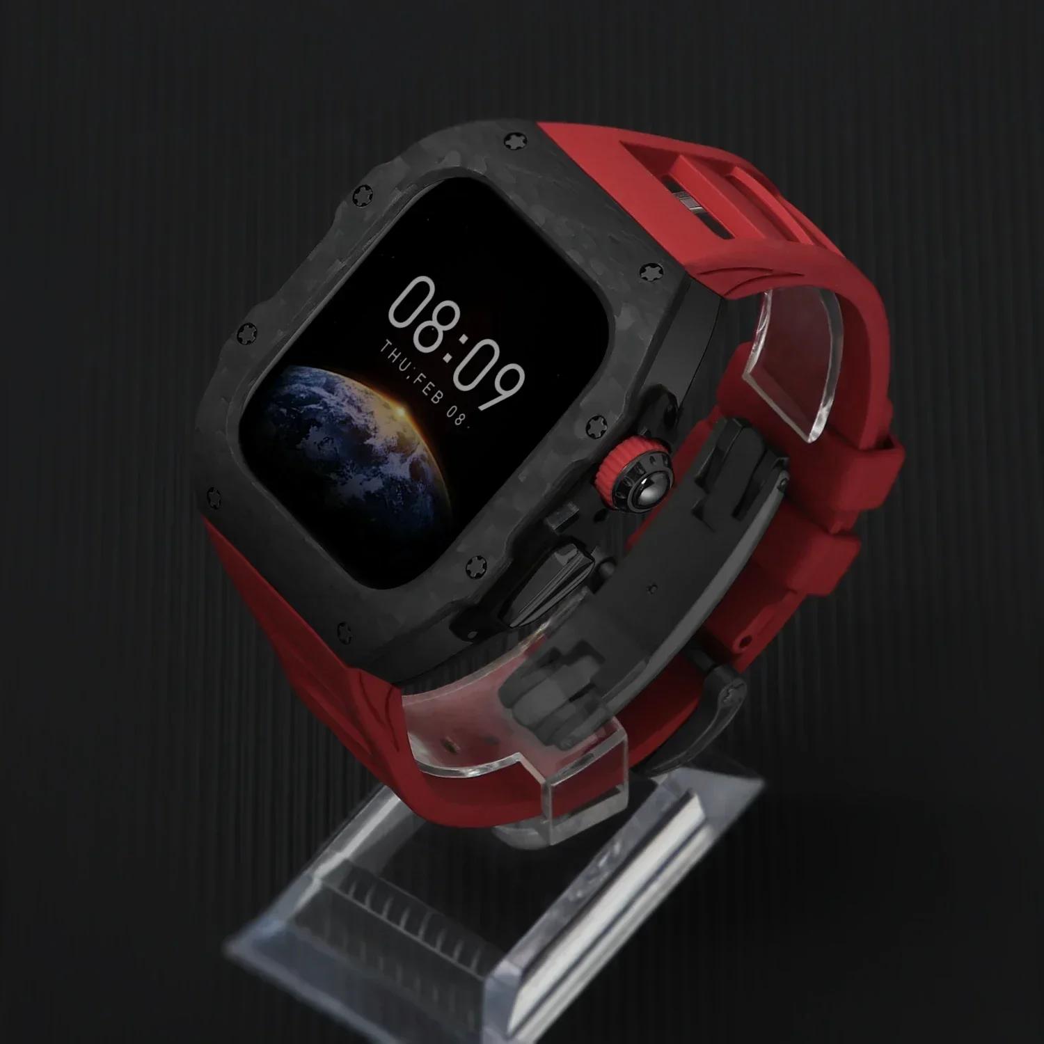 

Роскошный чехол из углеродного волокна для Apple Watch S10 42 мм 46 мм Безель Резиновый ремешок Комплект для модификации Iwatch Series 10 46 мм 42 мм S10 46mm