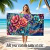 Floral Garden Theme Quick Dry Beach Towel Custom Name Text Print Large Sand Resistant Towel Beach Vacation