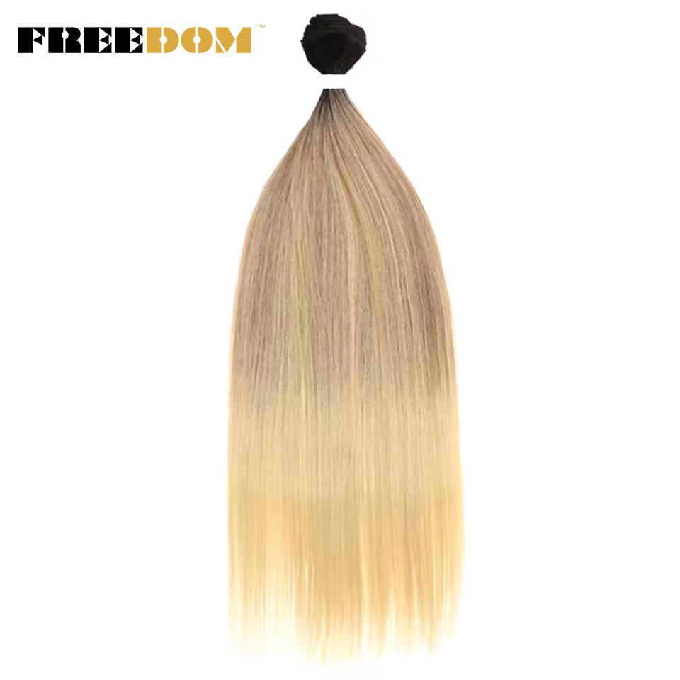 FREEDOM Synthetic Straight Hair Extensions Ombre Blonde Brown Hair Bundles 28 Inch/71 Cm Long Hair Weave 200g/pc Full To End