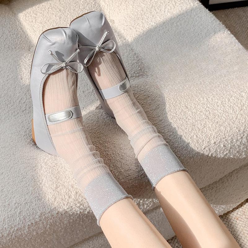 Summer Girls' Crystal Silk Stockings, Mid-calf Socks, Light, Breathable and Versatile, College-style Socks