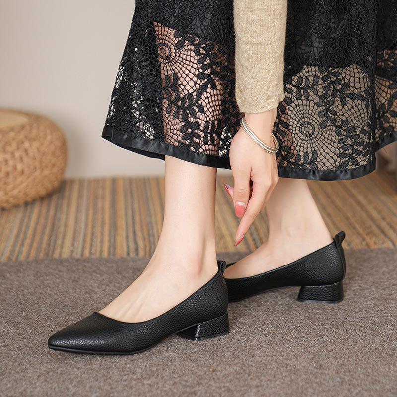 

Модная весенне-летняя обувь из мягкой кожи, два способа носки, толстый каблук, женские туфли на высоком каблуке, рабочая обувь, удобные туфли-лодочки с острым носком 34 чёрный