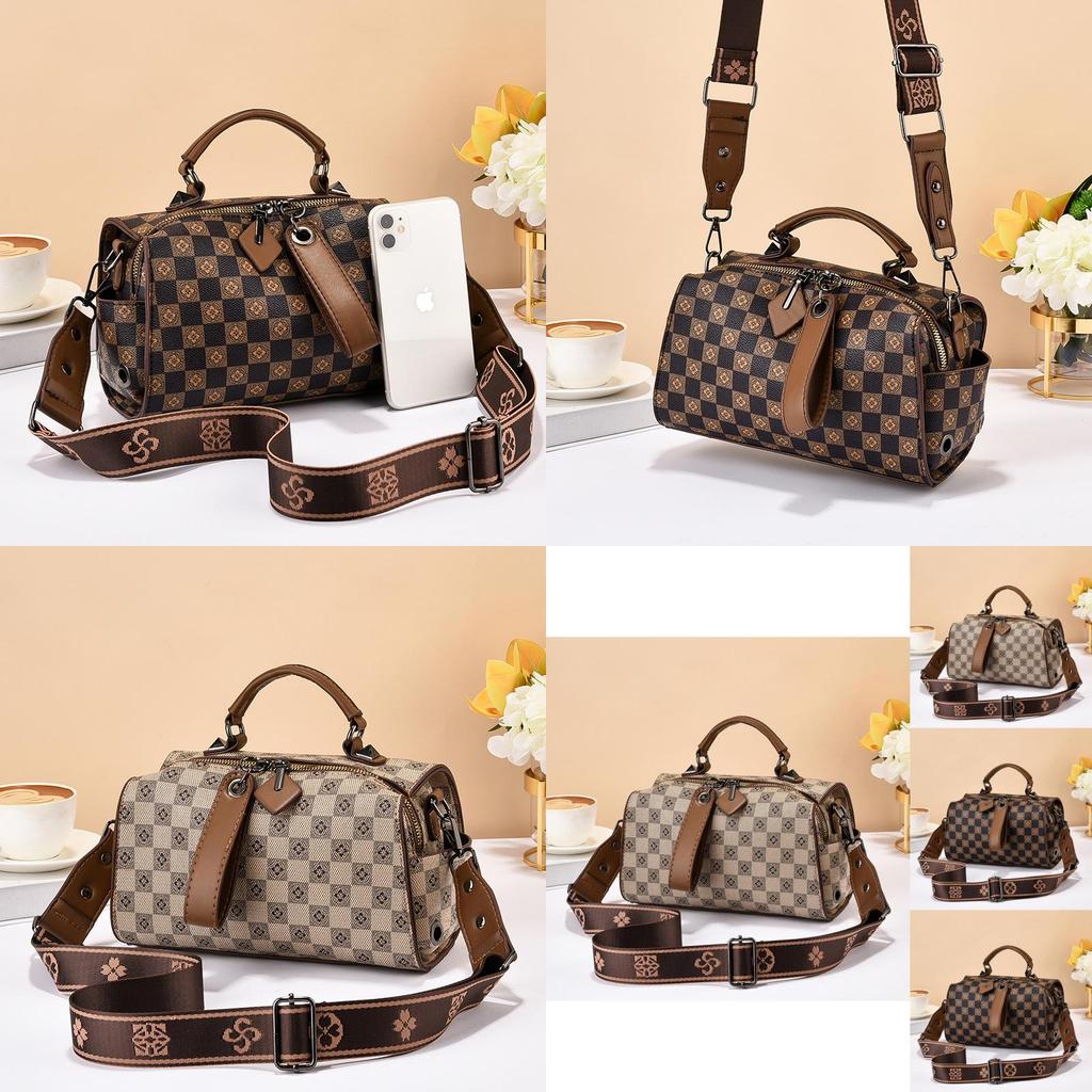 Elegante Borsa a Mano da Donna Boston di Alta Gamma Borsa a Tracolla Casual in Caffè o Kaki