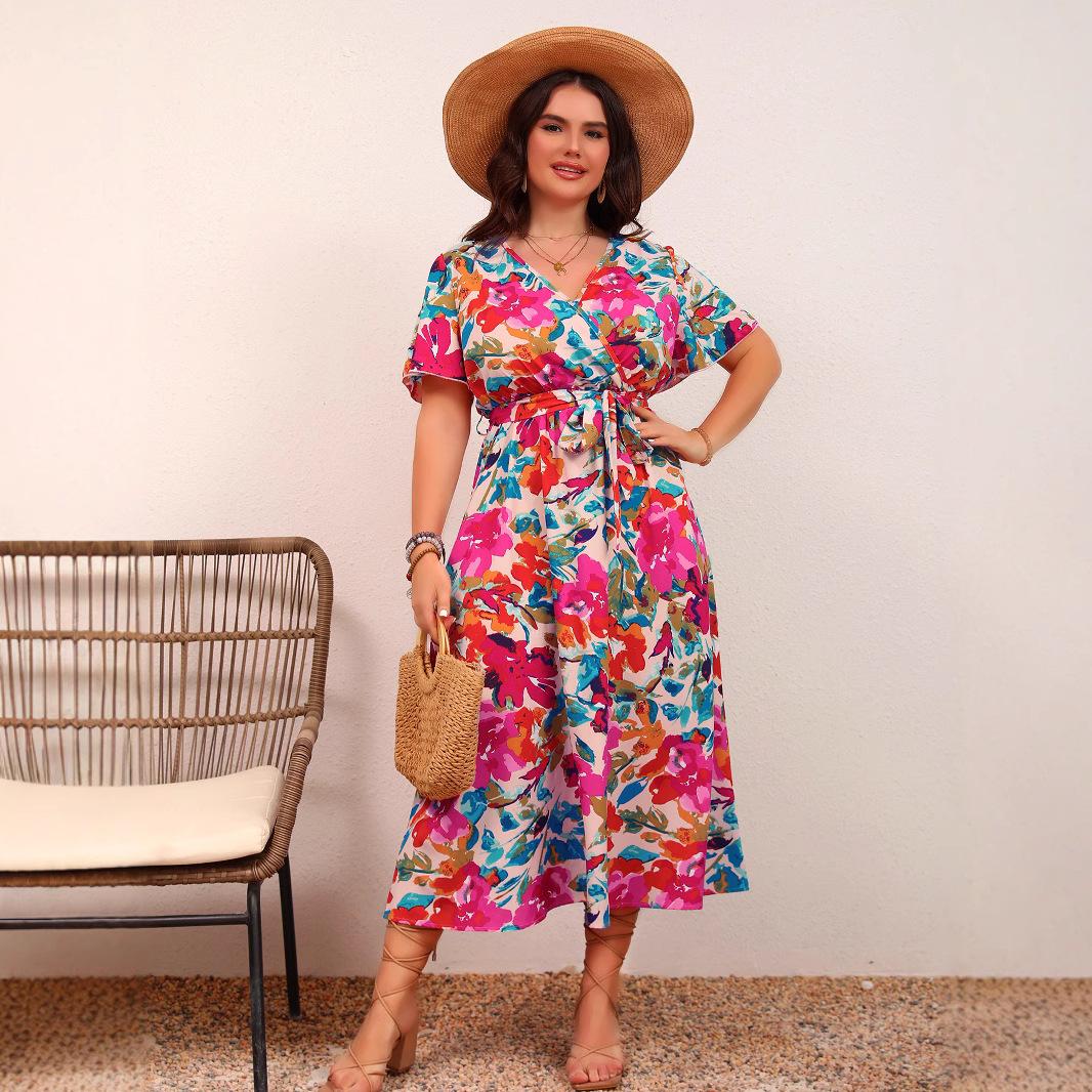 

Плюс Размер Женщин Элегантный Темперамент V-образный вырез Талия Утягивающее Кружевное Цветочное Платье 4XL