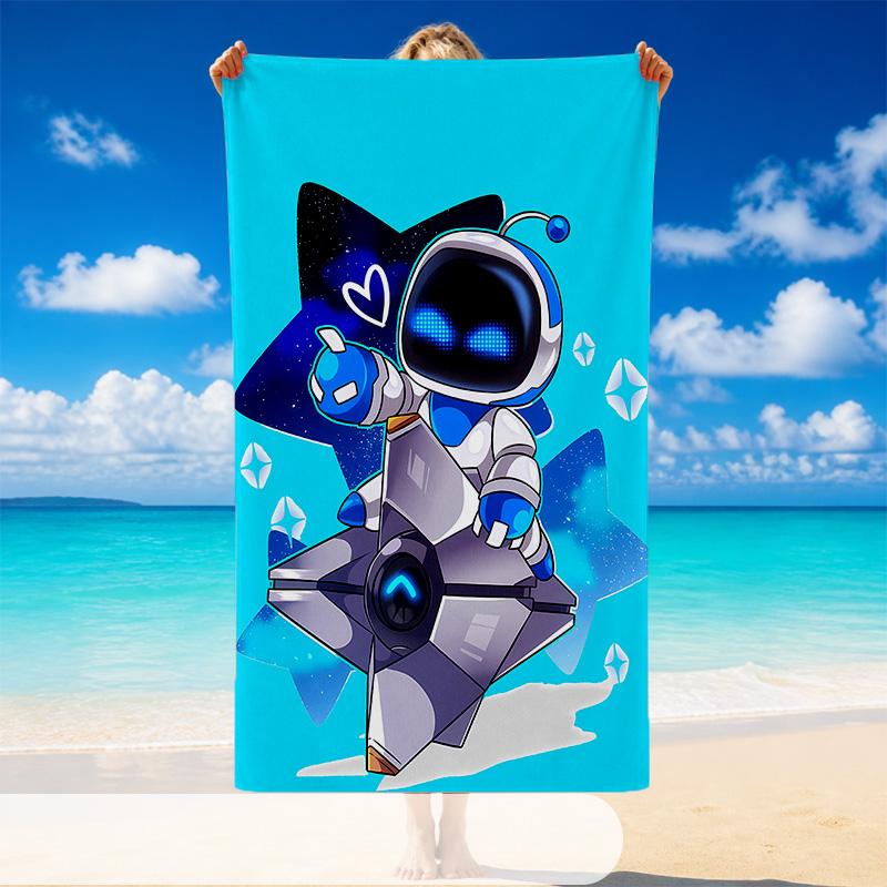 Quick Dry Beach Towel Astro Bot Pattern, Lightweight Absorbent Towel for Pool Beach Vacation Use