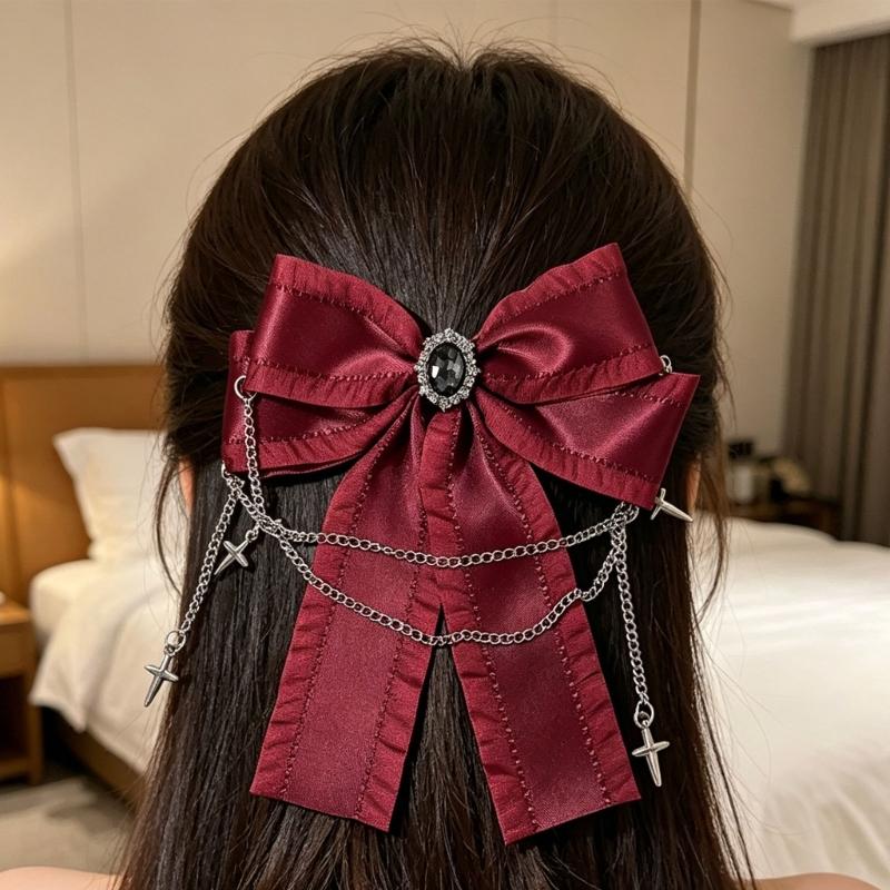 Fermaglio per capelli Punk con fiocco e decorazioni a catena, ciondolo a stella, forcina per capelli per donne e ragazze adolescenti, da indossare per eventi anime e raduni