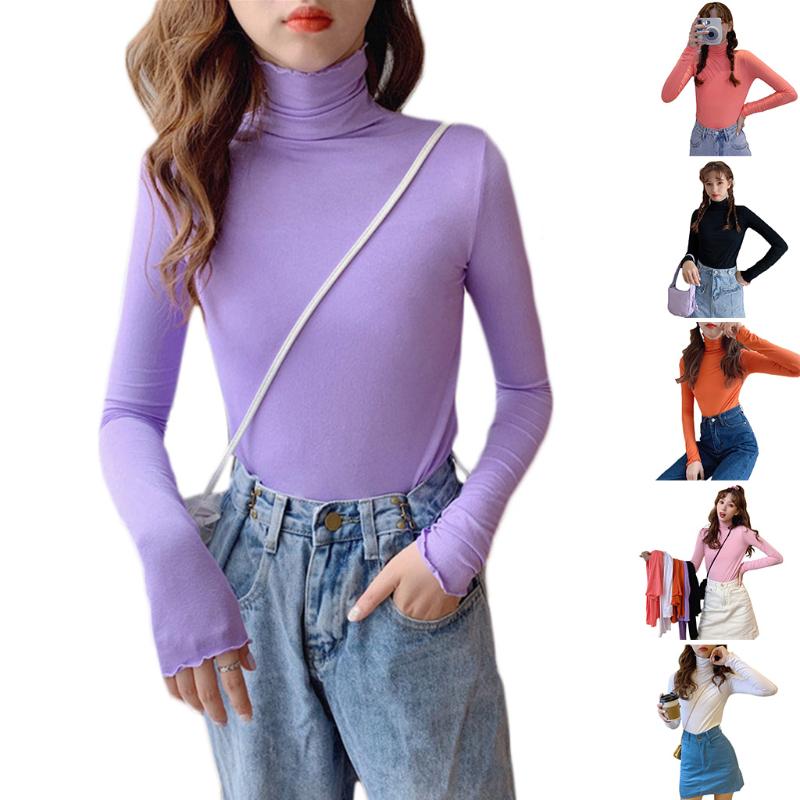 Women's Long Sleeve Mock Turtle Neck Tops Basic Stretchy Fitted Underwear Layer Tee Shirts, Black