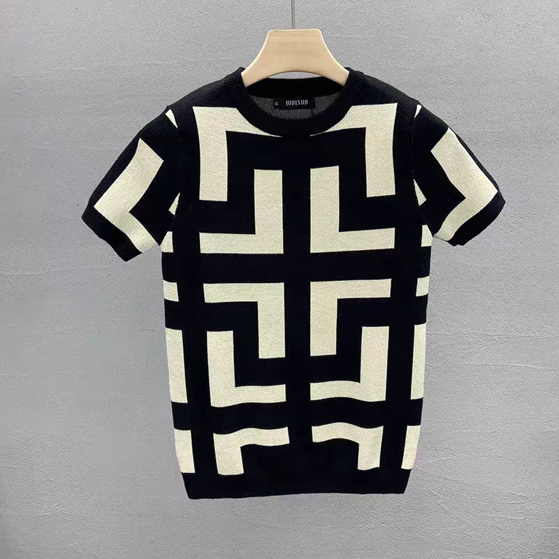 

Новый дизайн Весна Интернет-знаменитость Короткий рукав Мужская Приталенная Жаккардовая Универсальная Трикотажная Рубашка Половина Рукава Молодежная Эластичная Короткий Рукав M чёрный