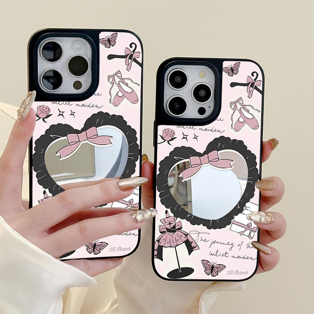 Applicable To Apple 17ProMax Korean Style High-value Illustration Mirror Black Frame Mobile Phone Case 15 All-inclusive 13/14 Niche