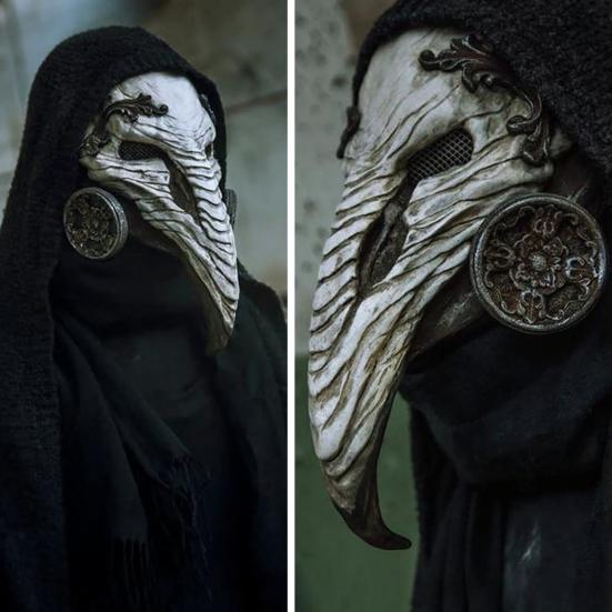 Comfortable Breathable Face Masque Long Nose Raven Masquerade Masque, Steampunk Bird Beak Cosplay Costume, Retro Wood Grain Cushion Latex Scary Creepy