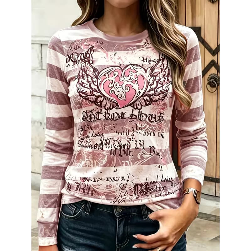 Women's Fashion Casual 3D Print Crew Neck Long Sleeve T-Shirt