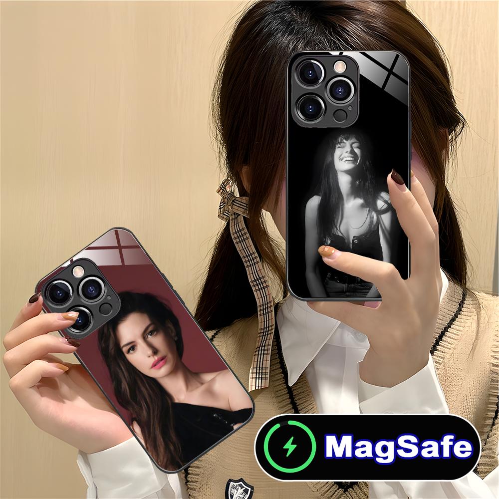 Anne Hathaway Mobile Phone Case for iPhone 17 16 15 14 13 12 11 Air Pro Max Plus Mini MagSafe Glass Colorful Cover Pretty Cover