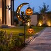 Doces ou Travessuras Acentos para Jardim Externo Halloween Luminária Solar de Estaca para Jardim, Gato Preto Abóbora na Lua Crescente com Lanterna Pendurada para Decoração de Caminho Assustador,