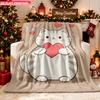 Blanket 1pc Cute Animal Holding Heart 2D-Printed Flannel Throw Blanket - Soft And Cozy Suitable for Use On The Sofa While Travelin