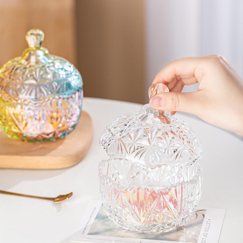 European Glass Candy Jar with Lid - Crystal Souvenir or Wedding Box, Large Sealed Roman Style Home Storage