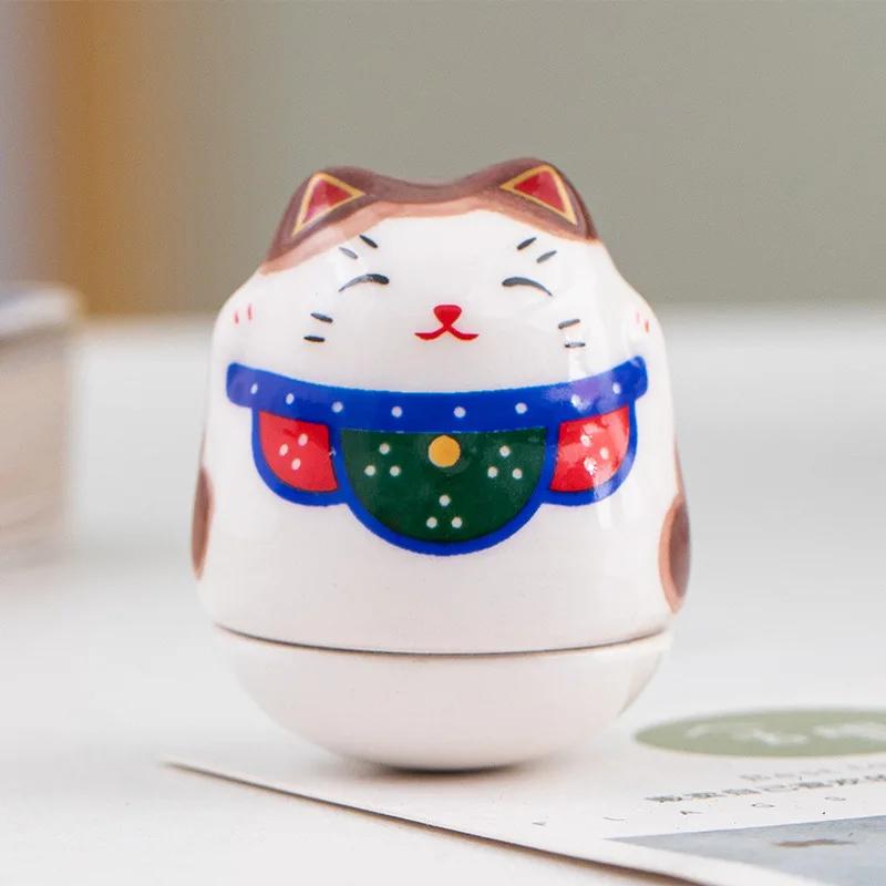 Japanese Ceramic Daruma Crafts Cartoon Lucky Cat Fortune Ornament Landscape Home Decor Accessories Gifts Living Room Decoration