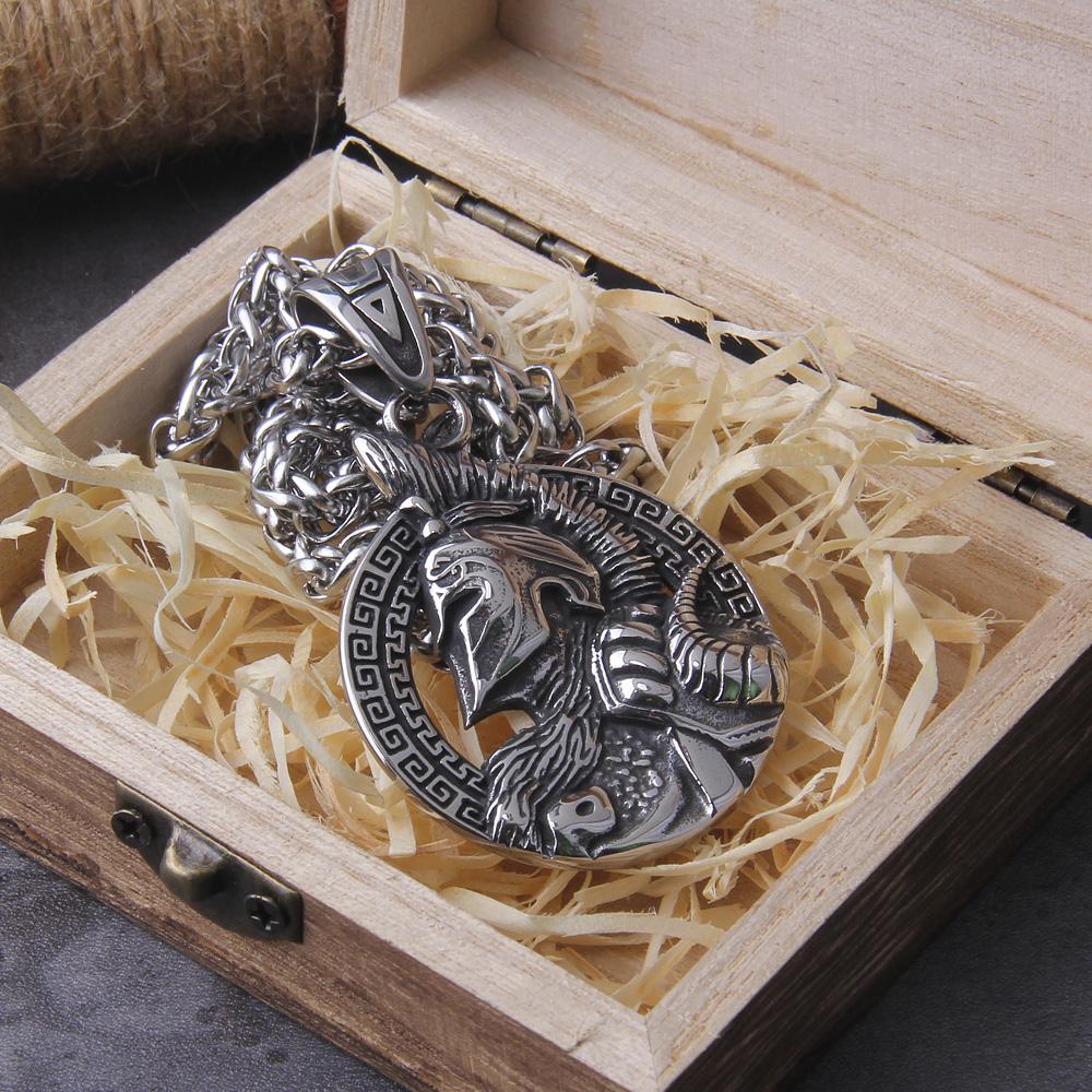 Sparta Helmet Pendant Necklace Never Fade Mens Gift with Wooden Box Durable Stylish Jewelry