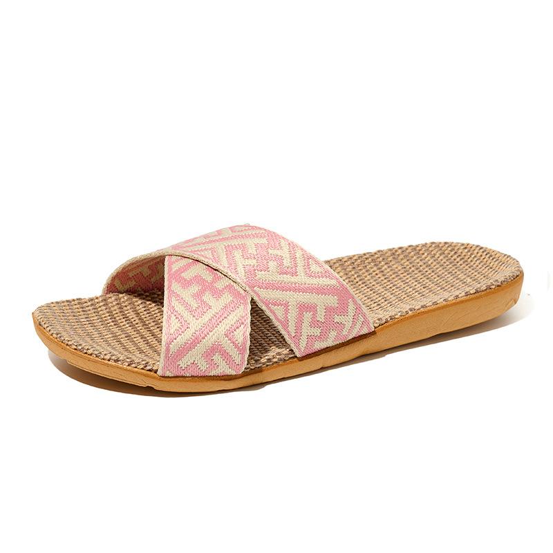 

Breathable Lightweight Linen Beach Outdoor Non-slip Couple slippers--Mute Cross Strap Ethnic Sandals Indoor Home Type 40-41