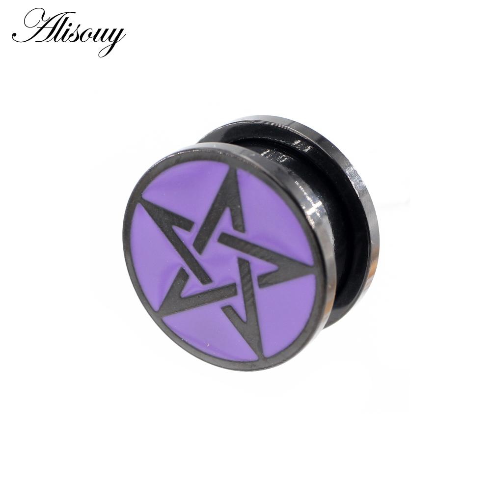 Alisouy 2PCS Stainless Steel Purple Star Screw Round Ear Gauges Tunnel Plug Expander Stretcher Earrings Piercing Body Jewelry