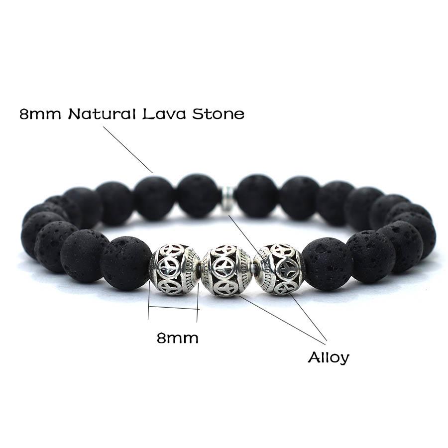 Noter New In Mens Bracelet Classic Peace Sign Beaded Braslet Natural 8mm Lapis Lazuli Lava Stone Braclet Leisure Accessories