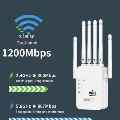 Bezdrátový WiFi opakovač 1200 Mb/s Posilovač signálu WiFi Prodlužovač dosahu WIFI 2,4G/5G dvoupásmový síťový WiFi zesilovač WPS Router