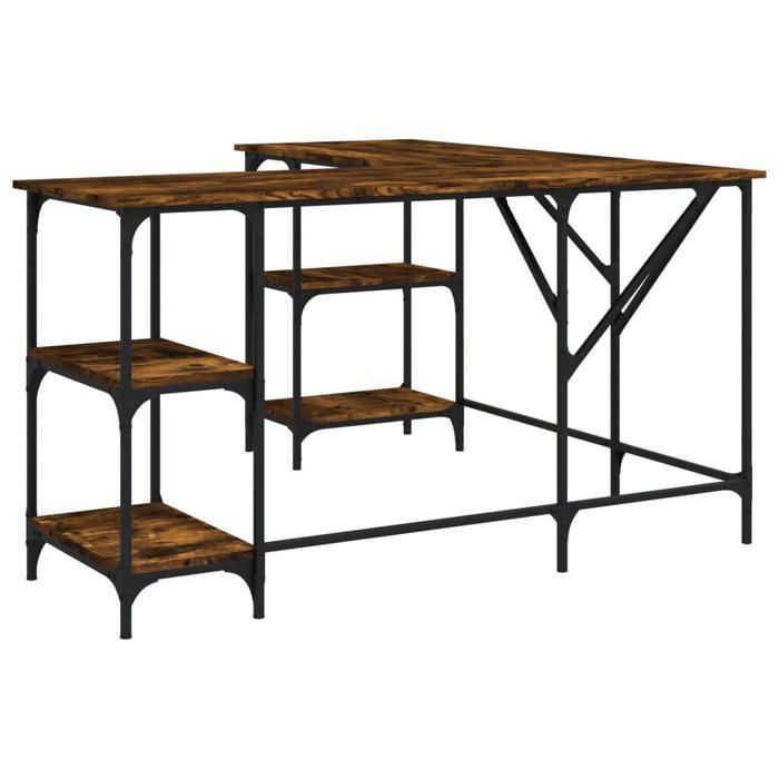 VidaXL Bureau, Table d'Ordinateur avec Étagères, Bureau d'Ordinateur avec Pieds, Table d'Écriture Chambre, Industriel, Chêne 837594