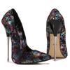 Zapatos de Tacón Alto Metálicos para Mujer Punta Fina Estampado de Flores Zapatos de Aguja Discoteca Fiesta Banquete Travestismo Pasarela Zapatos de Salón para Mujer