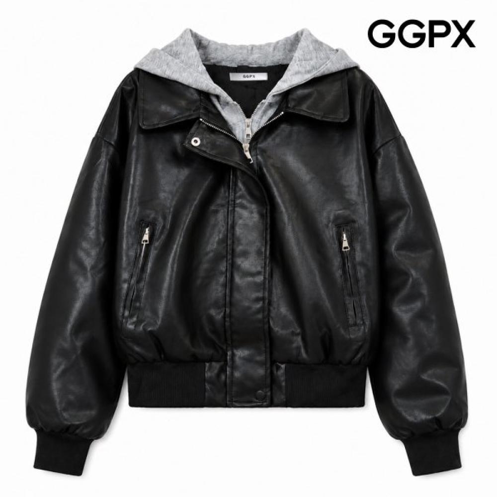 Ggpx New York Men S Gray Hooded Color Block Leather Jumper Gq8jp014f