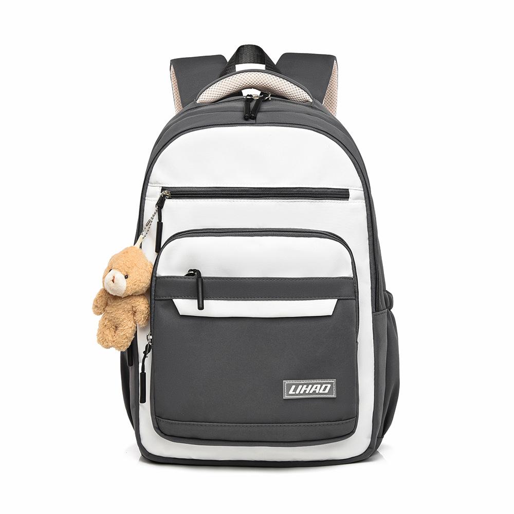 Schoolbag Large Capacity Junior and High School Student Schoolbag Multi-compartment Light and Simple Backpack Premium Sense Solid Color Casual