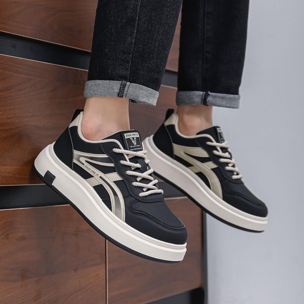 Men's Shoes Are Breathable, New Casual Shoes, Board Shoes, Thick Soles, Heightened Sneakers, Light Luxury Leather White Shoes