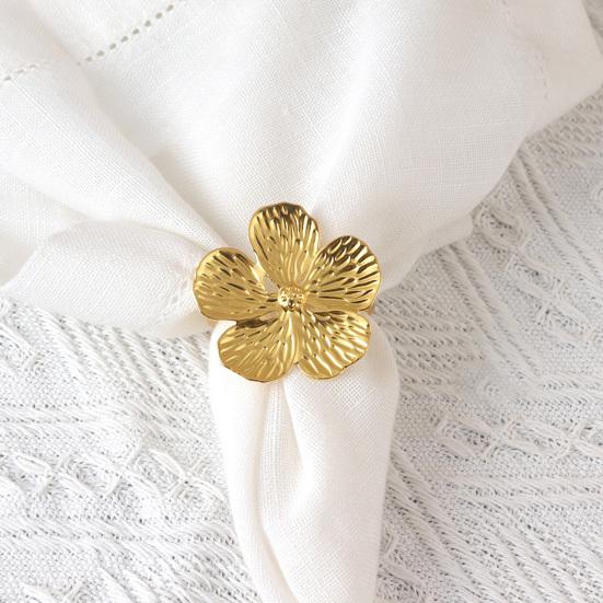 6 Pcs Flower Napkin Rings Metal Flower Napkin Rings with Holders Silver Golden Textured Petals