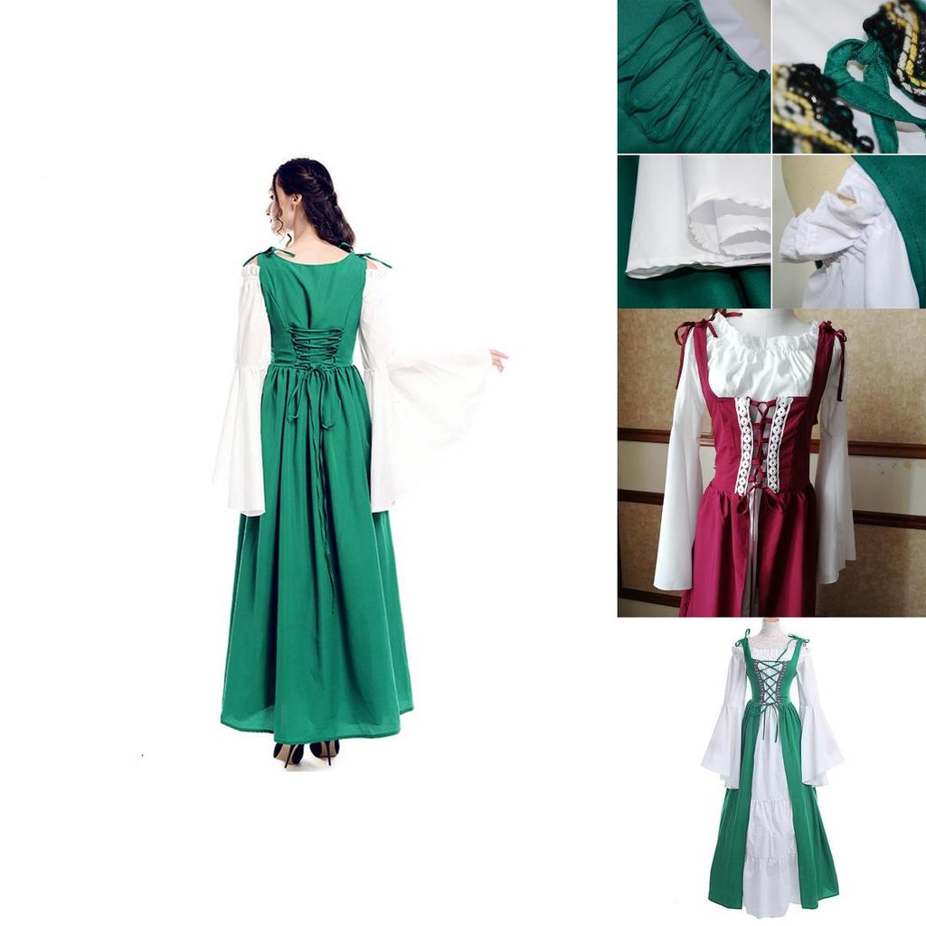 Atemberaubendes Damen-Bodenlanges Renaissance Mittelalterliches Kleid mit Schulterfreiem Design und Elastischer Taille