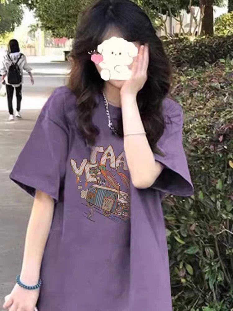 Unisex American Cotton T-Shirt, Plus Size, Regular Shoulder, Loose Fit for Curvy Women, Stylish Niche Design