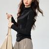 Women Combed Cotton Half Turtleneck Long Sleeve Waist Fitted Pleated Bottoming T Shirt