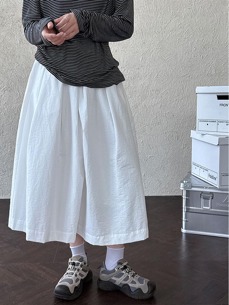 LUXI Design Casual Women s Wide-Leg Pleated Cropped Pants with Elastic Waist Medium